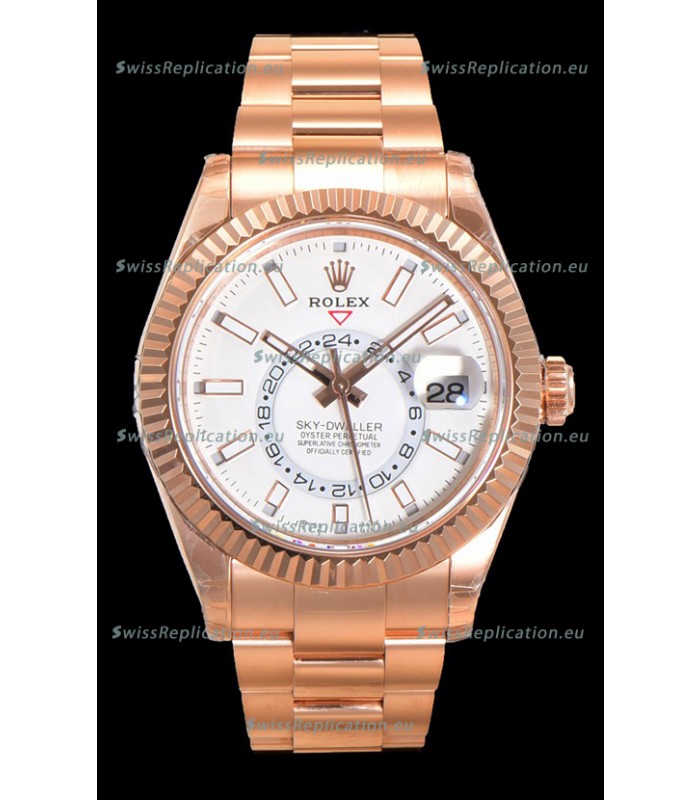 Rolex Sky-Dweller REF# 336235 White Dial Watch in Rose Gold 904L Steel Case 1:1 Mirror Replica