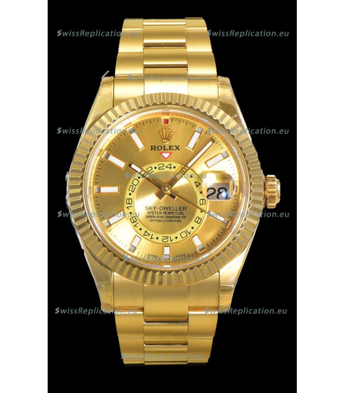 Rolex Sky-Dweller REF# 336235 Gold Dial Watch in Yellow Gold 904L Steel Case 1:1 Mirror Replica