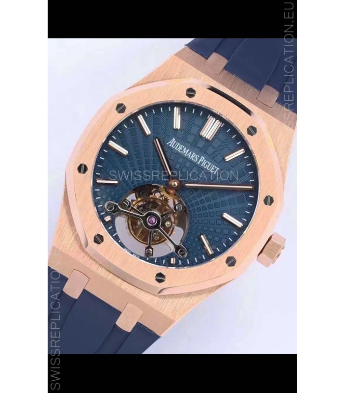 Audemars Piguet Royal Oak Tourbillon 41mm Blue Dial in 904L Rose Gold Case Rubber Strap