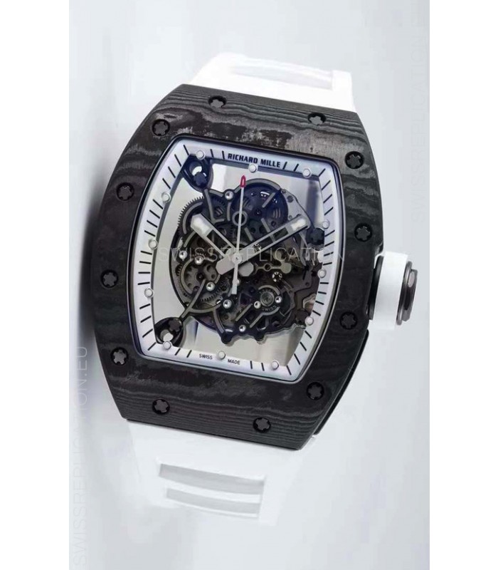 Richard Mille RM055 Forged Carbon Casing 1:1 Mirror Replica Watch in White Strap 