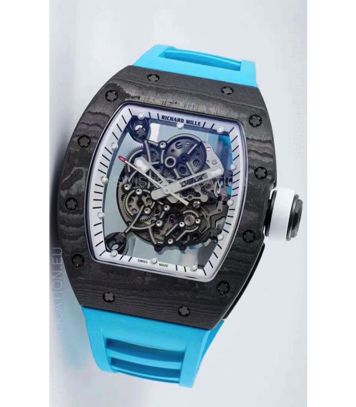 Richard Mille RM055 Forged Carbon Casing 1:1 Mirror Replica Watch in Blue Strap 