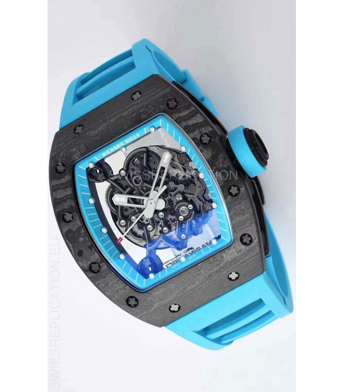 Richard Mille RM055 Forged Carbon Casing 1:1 Mirror Replica Watch in Blue Strap 