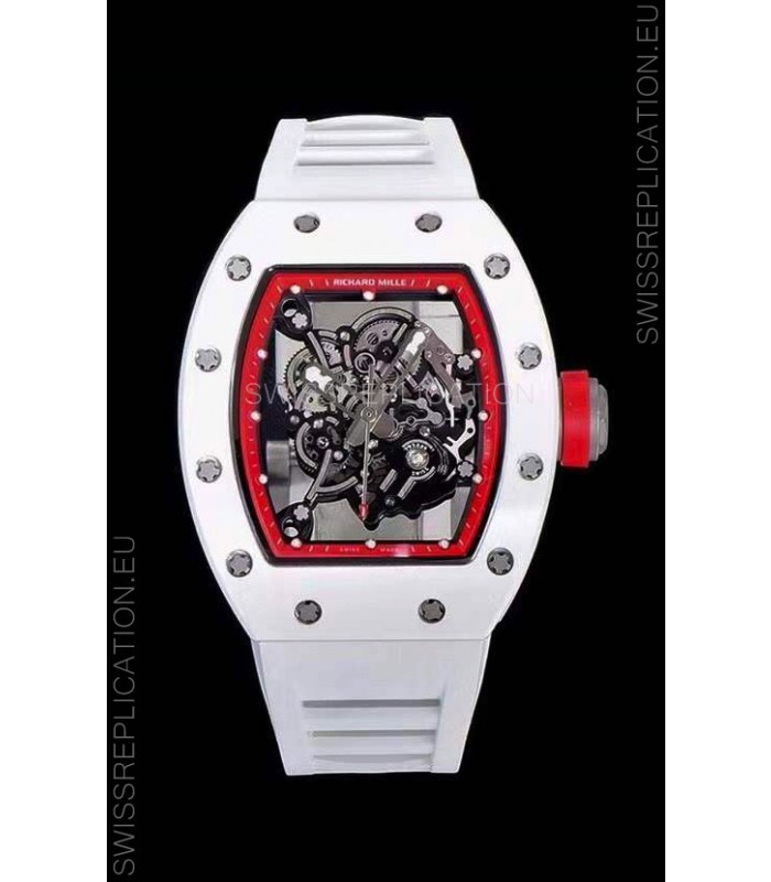 Richard Mille RM055 Ceramic Casing 1:1 Mirror Replica Watch in White Strap 