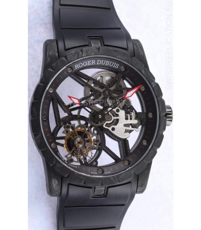 Roger Dubuis Excalibur Spider Flying Tourbillon Skeleton Carbon Casing 1:1 Mirror Swiss Watch
