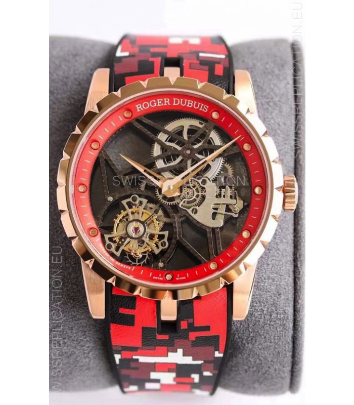 Roger Dubuis Excalibur Spider Flying Tourbillon Skeleton Rose Gold Casing 1:1 Mirror Swiss Watch