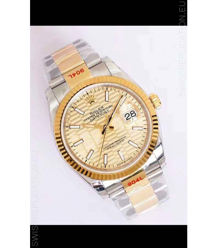 Rolex Datejust Fluted-Motif Dial 41MM Cal.3135 Movement Swiss Replica Watch in 904L Two Tone Casing