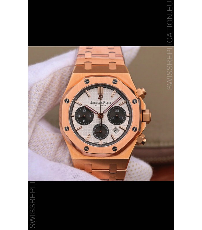 Audemars Piguet Royal Oak Chronograph White Dial Rose Gold on 904L Steel - 1:1 Mirror Replica
