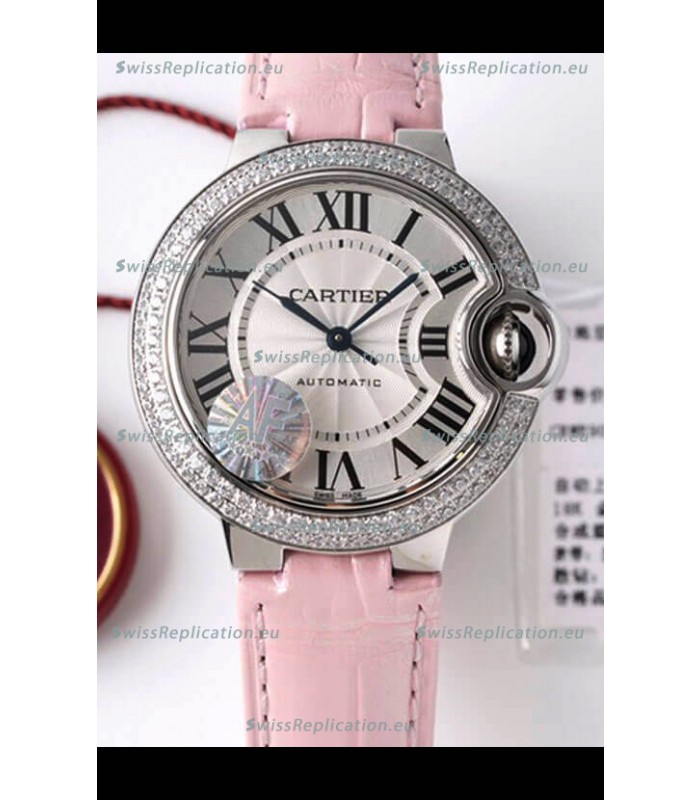 Ballon De Cartier Swiss Automatic 1:1 Mirror Quality 33MM in Stainless Steel Casing - Diamonds Bezel