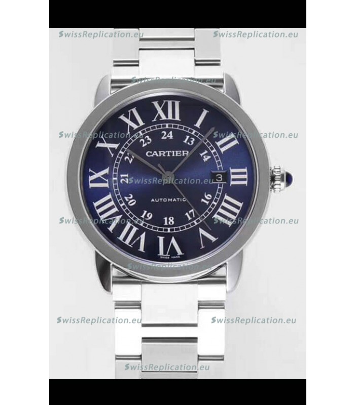 Ronde De Cartier Swiss Replica Watch - Stainless Steel Casing in Blue Dial 