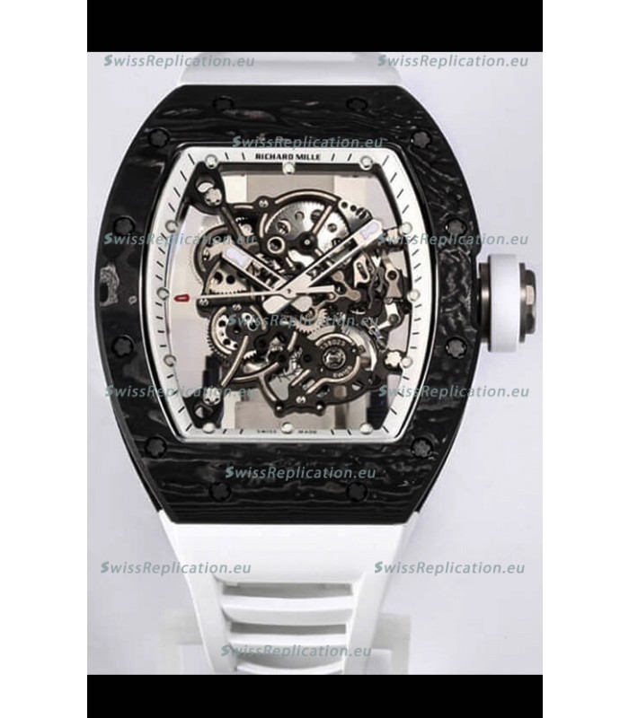 Richard Mille RM055 Black Carbon Casing 1:1 Mirror Replica Watch in White Strap