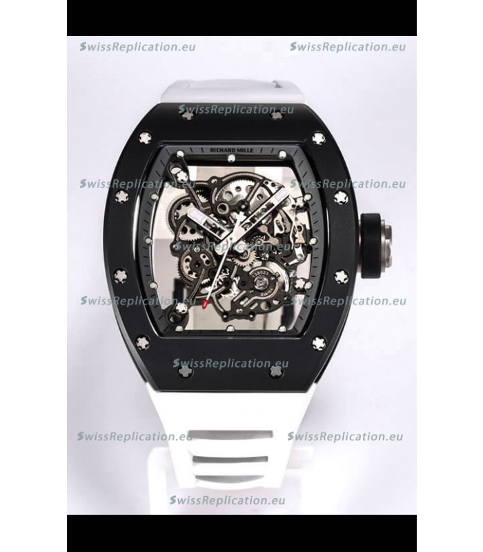 Richard Mille RM055 Black Ceramic Casing 1:1 Mirror Replica Watch in White Strap