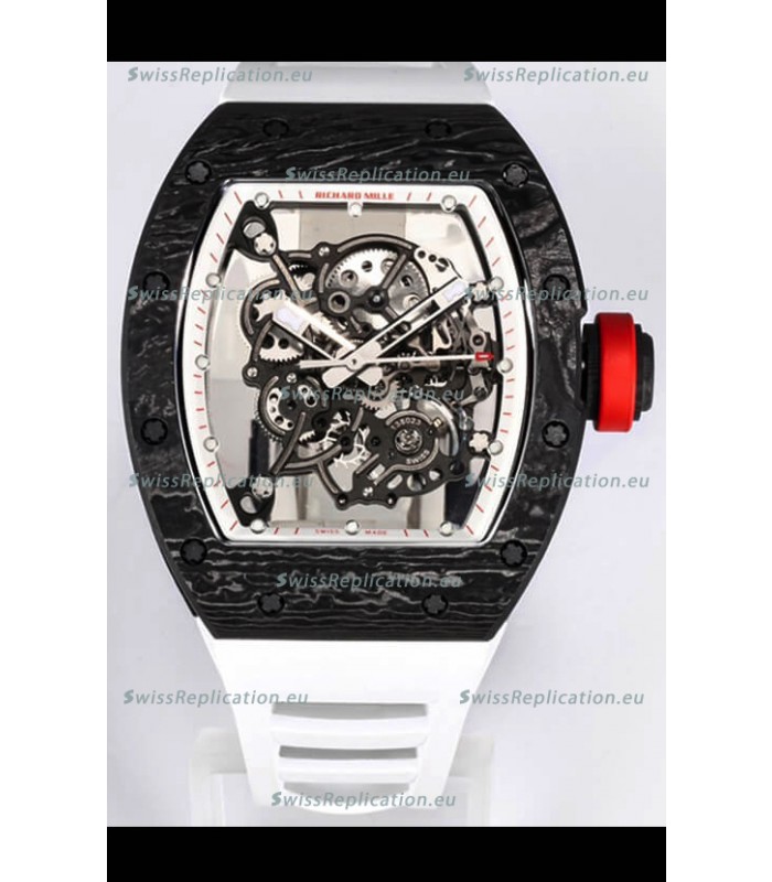Richard Mille RM055 Black Carbon Casing 1:1 Mirror Replica Watch in White Strap