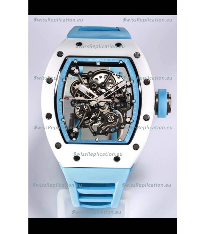 Richard Mille RM055 White Ceramic Casing 1:1 Mirror Replica Watch in Blue Strap