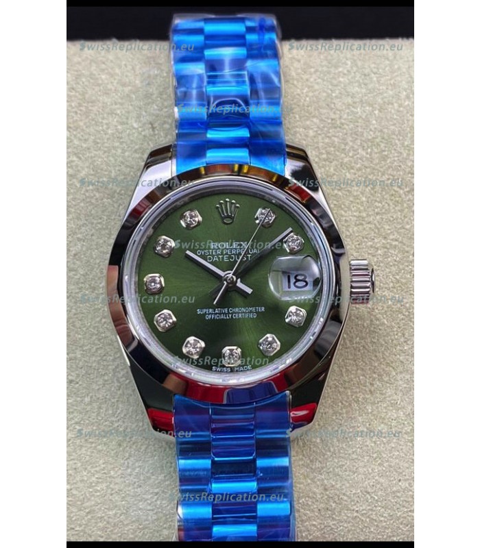 Rolex Datejust Ladies 28MM Cal.3135 Movement Swiss Replica in Green Dial - 904L Steel Casing