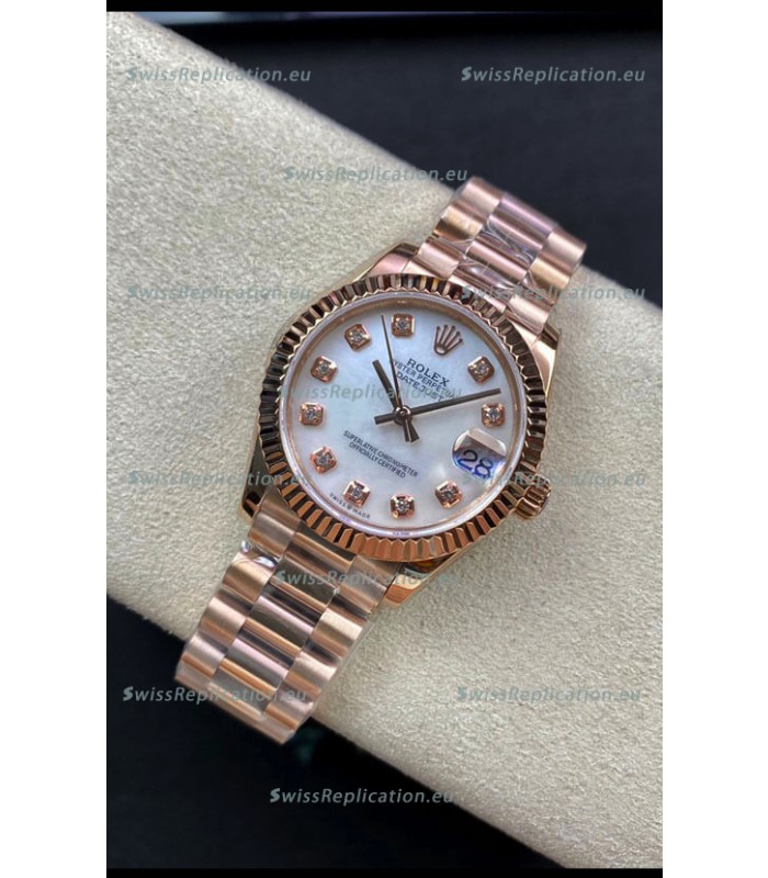 Rolex Datejust 278275 31MM Swiss Replica in 904L Steel Rose Gold in White Pearl Dial - 1:1 Mirror Replica