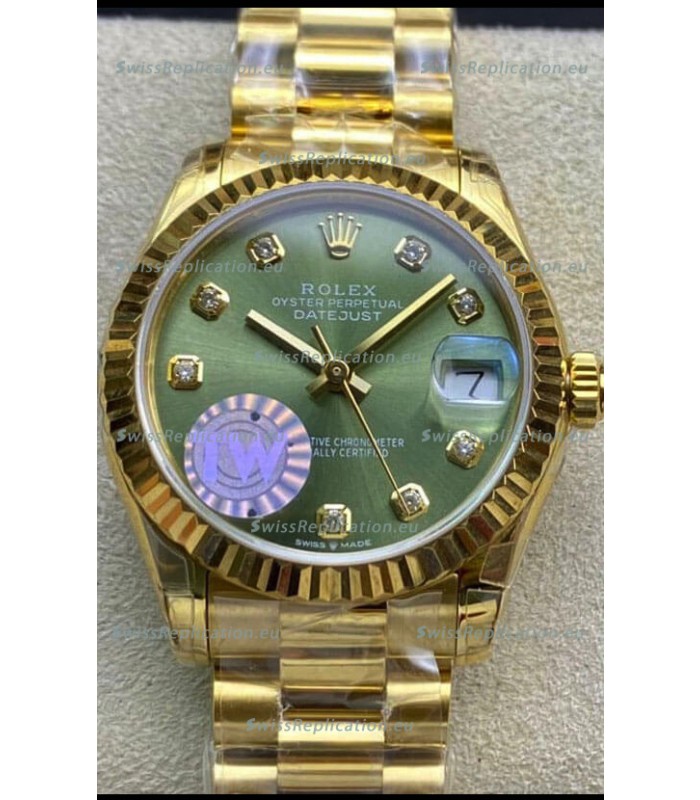 Rolex Datejust 278278 31MM Swiss Replica in 904L Steel Yellow Gold in Green Dial - 1:1 Mirror Replica
