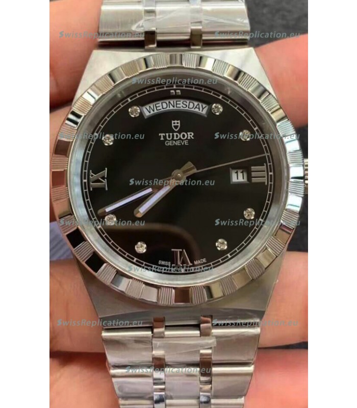 Tudor Royal Edition Watch - 1:1 Mirror Replica in Steel Casing - Black Diamonds Dial