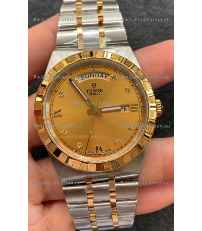 Tudor Royal Edition Watch - 1:1 Mirror Replica in Two Tone Casing - Gold Diamonds Dial