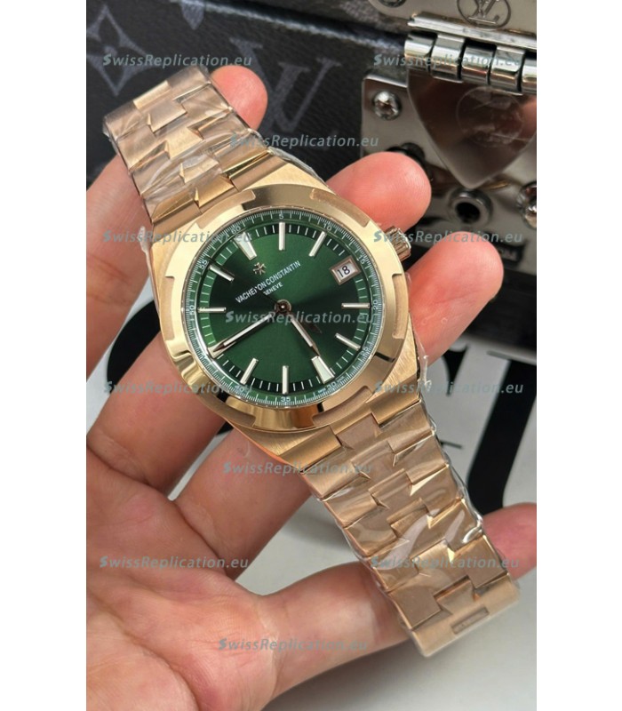 Vacheron Constantin Super Clone Overseas 1:1 Mirror Swiss Replica Watch in Rose Green Steel Dial