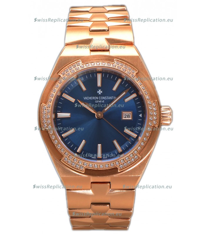 Vacheron Constantin Overseas Rose Gold Casing Blue Dial 35MM Swiss Replica Watch 