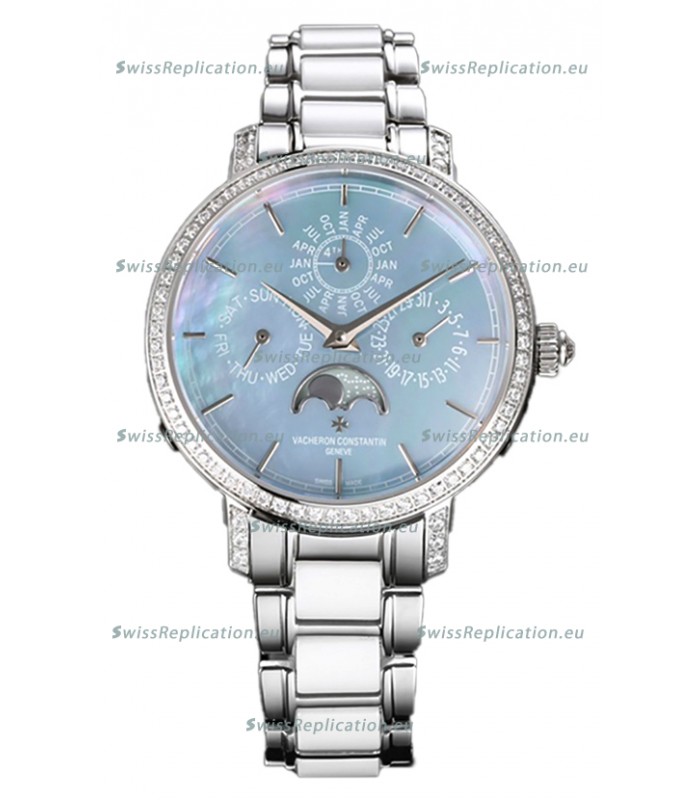 Vacheron Constantin Traditionelle Perpetual Calendar Ultra-Thin Steel Blue Pearl Swiss Replica