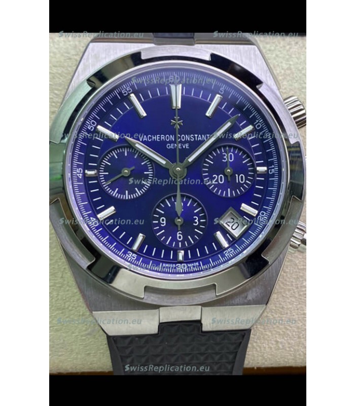 Vacheron Constantin Overseas Chronograph 904L Steel Blue Dial Swiss Replica Watch - Rubber Strap