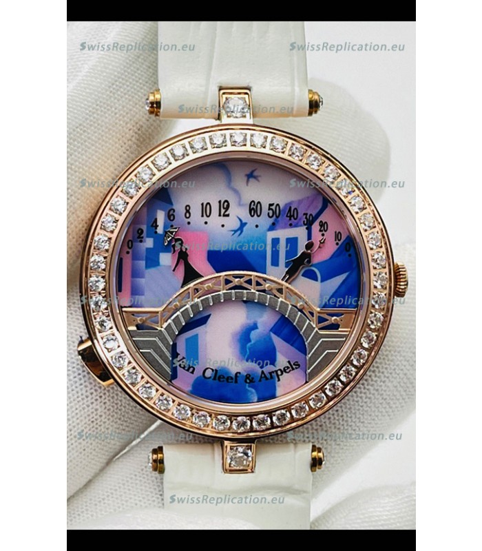 Van Cleef & Arpels Lady Arpels Pont des Amoureux in Rose Gold White Strap
