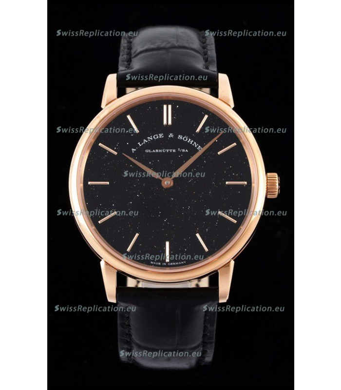 A.Lange & Sohne Saxonia Thin Swiss Replica Watch Rose Gold Case Black Dial