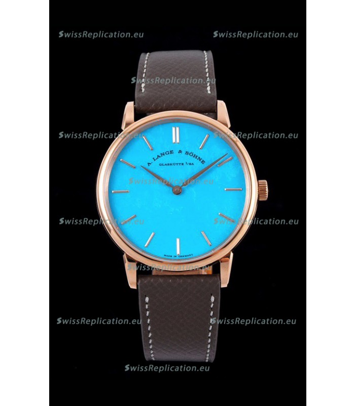 A.Lange & Sohne Saxonia Thin Swiss Replica Watch Rose Gold Case Tiffany Blue Dial
