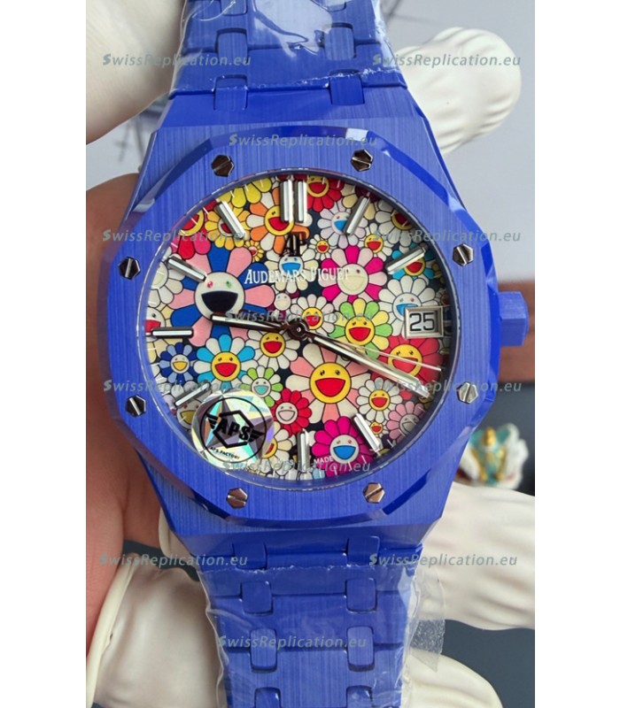 Audemars Piguet Super Clone Royal Oak Blue Ceramic Watch in Sun-Flower Dial 