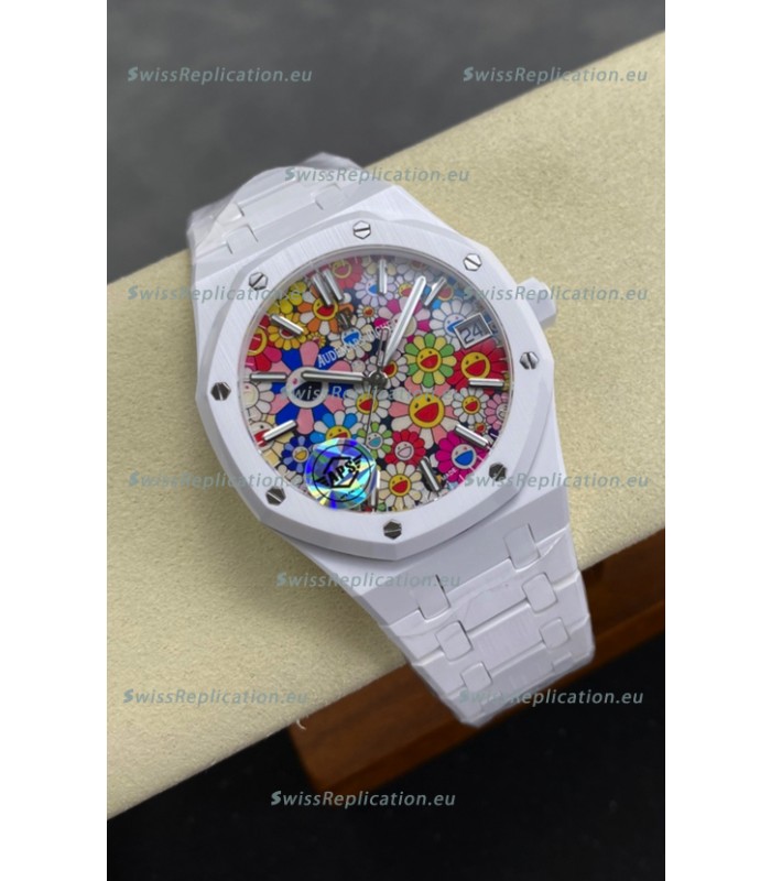 Audemars Piguet Super Clone Royal Oak White Ceramic Watch in Sun-Flower Dial 
