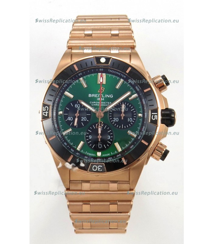 Breitling Chronomat Super Clone B01 42 Edition Swiss Rose Gold Casing Green Dial 