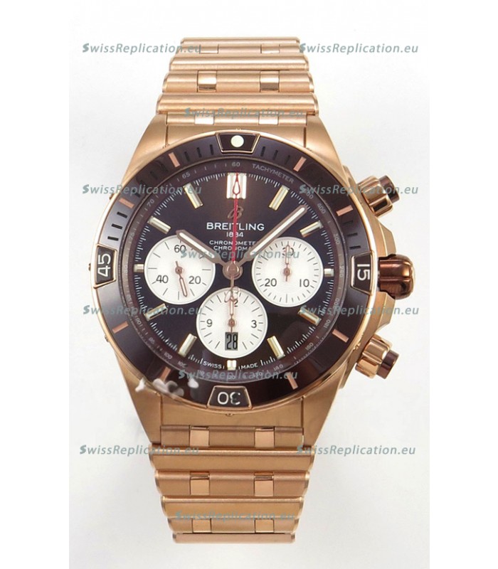Breitling Chronomat Super Clone B01 42 Edition Swiss Rose Gold Casing Brown Dial 