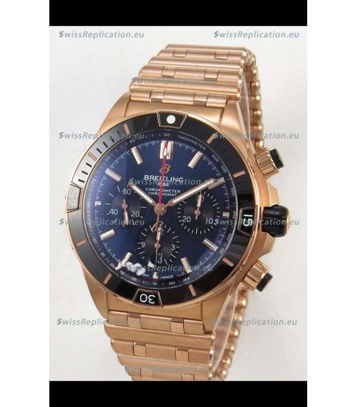 Breitling Chronomat Super Clone B01 42 Edition Swiss Rose Gold Casing Blue Dial 