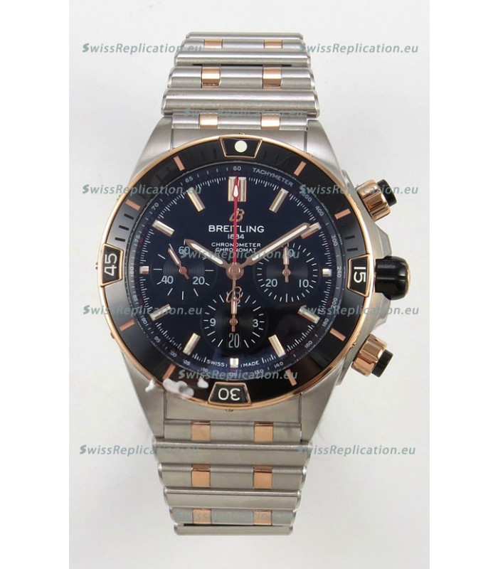 Breitling Chronomat Super Clone B01 42 Edition Swiss Two Tone Black Dial Watch 