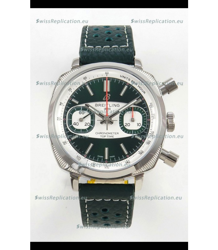 Breitling Top Time Super Clone Chronograph Black Leather Strap Watch 