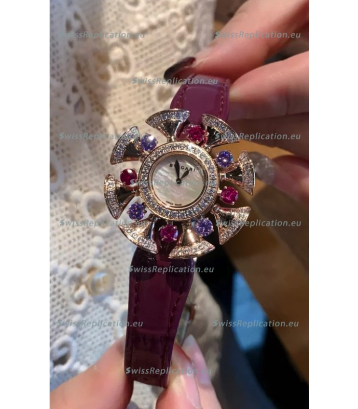 Bvlgari Divas's Dream Edition Watch in Rose Gold Casing - Diamonds Paved Bezel Swiss Replica
