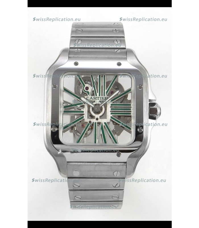 Santos De Cartier Super Clone Watch in Skeleton Dial Stainless Steel Case