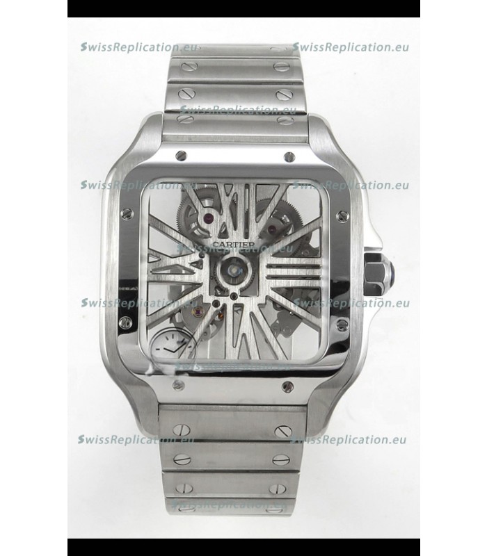 Santos De Cartier Super Clone Watch in Skeleton Dial Stainless Steel Case