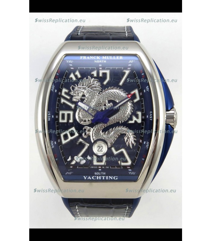 Franck Muller Vanguard Super Clone Yachting Dragon V45 Blue Dial Stainless Steel Case Watch 