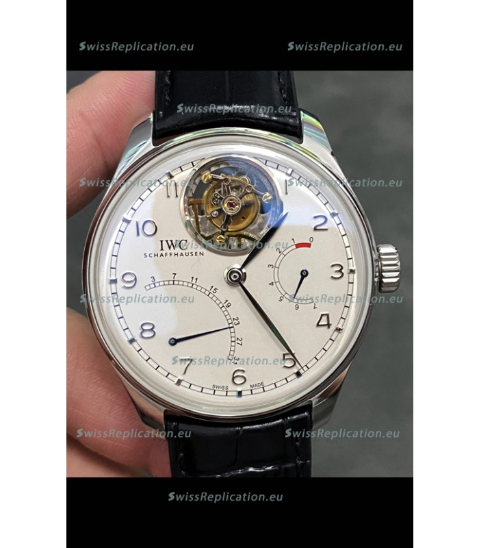 IWC Portuguese Genuine Swiss Tourbillon Movement Steel Watch in White Dial