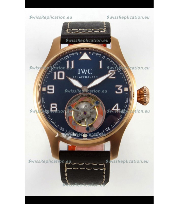 IWC Super Clone Portugese Hand-Wound Genuine Tourbillon Blue Dial Rose Gold Casing Watch
