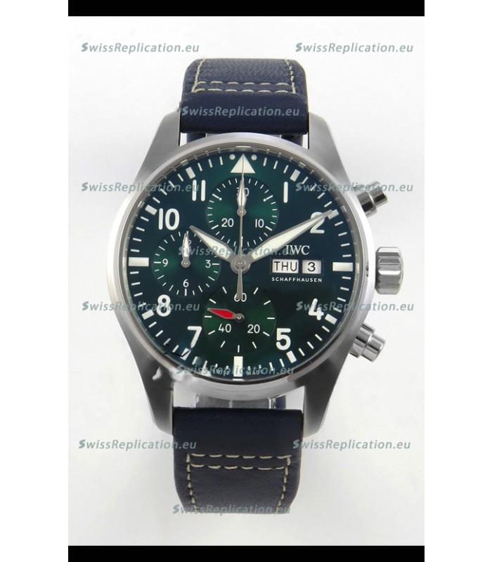IWC Super Clone Pilot Chronograph Edition Green Dial Leather Swiss Replica Watch 