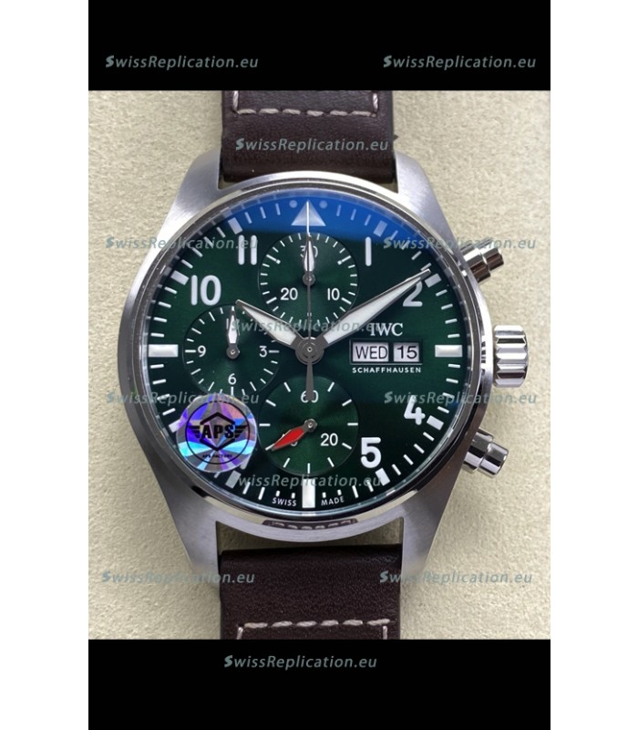 IWC Super Clone Pilot Chronograph Edition Green Dial Leather Swiss Replica Watch 