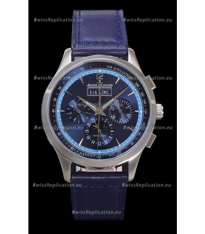 Jaeger LeCoultre Master Control Chronograph Calendar Steel Casing Blue Dial Watch 