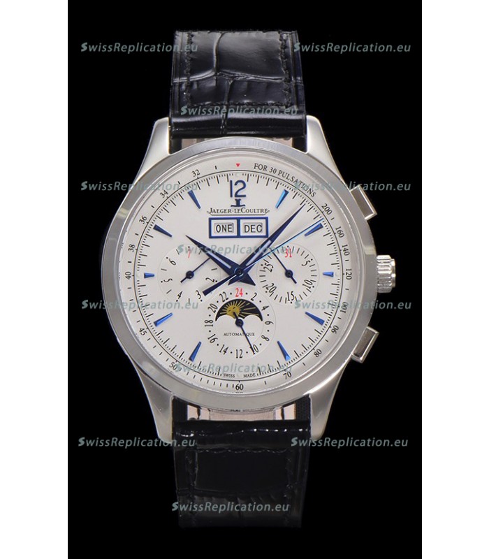Jaeger LeCoultre Master Control Chronograph Calendar Steel Casing White Dial Watch 