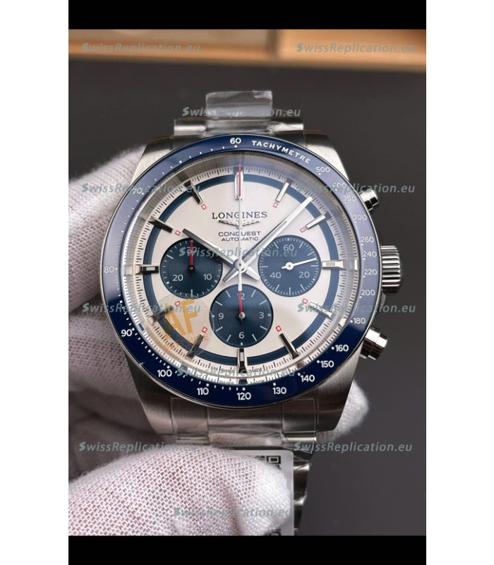 Longines Conquest Chronograph White Dial Automatic Watch in Steel Casing