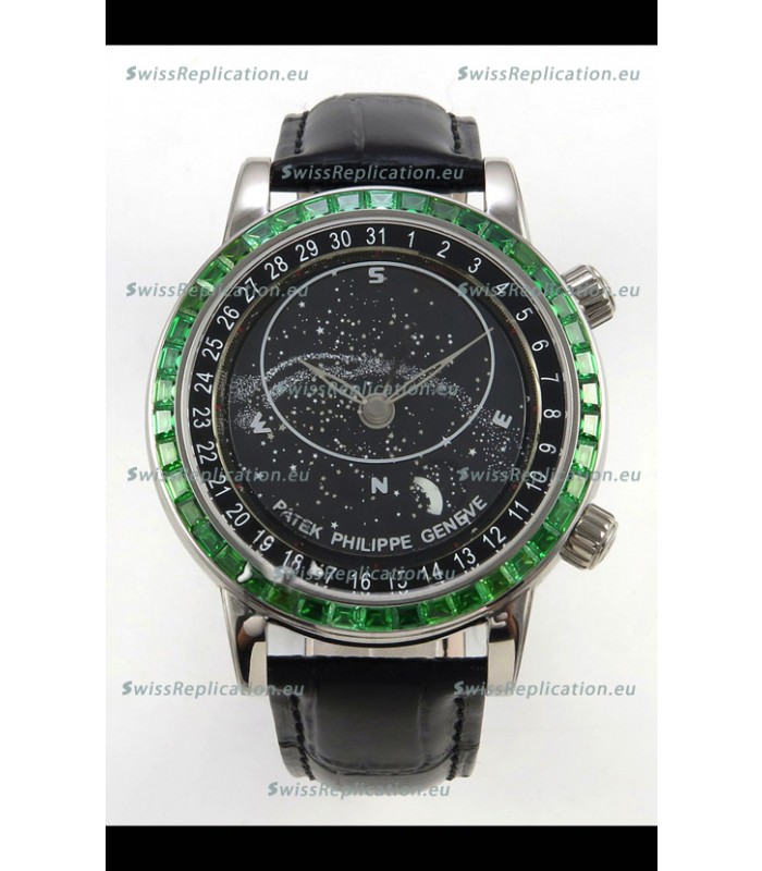Patek Philippe Grand Complications 6102 Black Dial Green Diamonds Swiss Replica Watch 