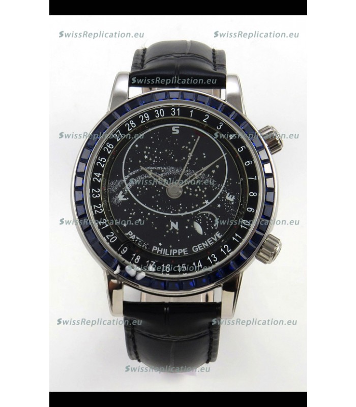 Patek Philippe Grand Complications 6102 Black Dial Blue Diamonds Swiss Replica Watch 