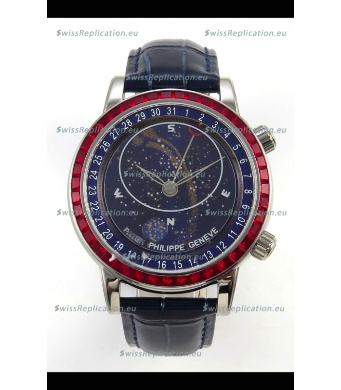 Patek Philippe Grand Complications 6102 Blue Dial Red Diamonds Swiss Replica Watch 